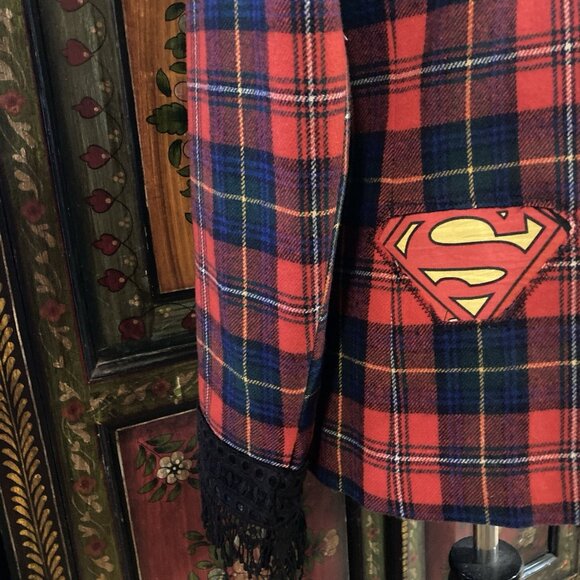 Punk Jacket Blazer Upcycled Boho Whimsigoth Plaid Academia Pendleton Reworked 10 - Picture 12 of 16